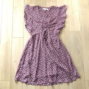 Monteau Los Angeles Mauve Floral V Neck Chiffon Dress Size S